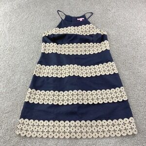 Lilly Pulitzer Navy Gold Eyelet Halter Dress Style 11561 Size 6 Party‎ Formal